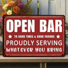 Open Bar Tin Metal Sign Rustic Wall Art For Pub Man Cave Game Room Backyard Party Decor Vintage Metal Signs Novelty Gift For Bartenders Cocktail Lovers Home Bar Decor Galvanized Iron Sign