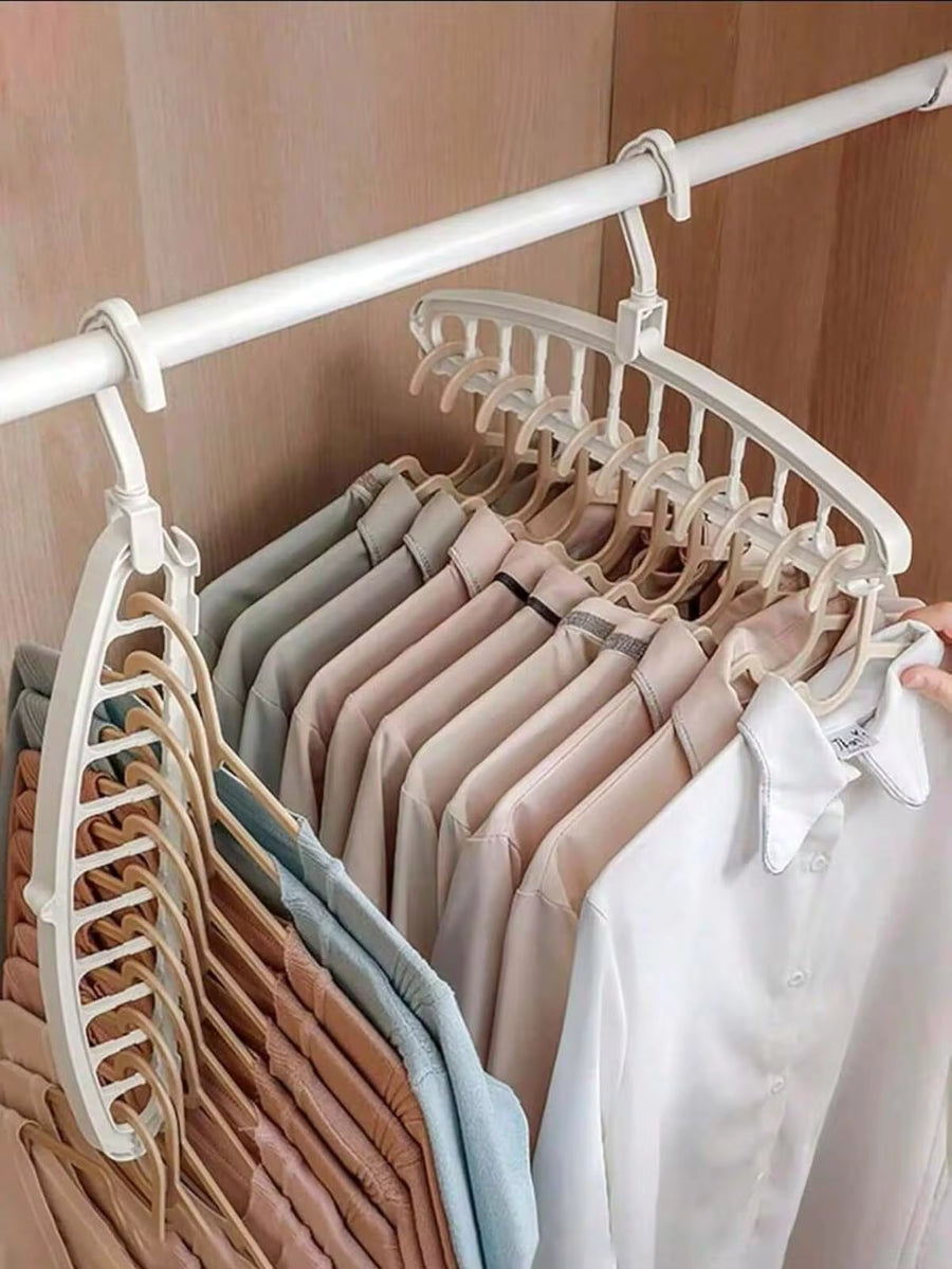 11-Hole Magic Folding Clothes Hanger Organizer, Multi-Functional Non-Slip Plastic Portable Hanging Wardrobe System, Enclosed Storage Capacity 3.2 Cubic Feet - Lightweight (1 Piece)